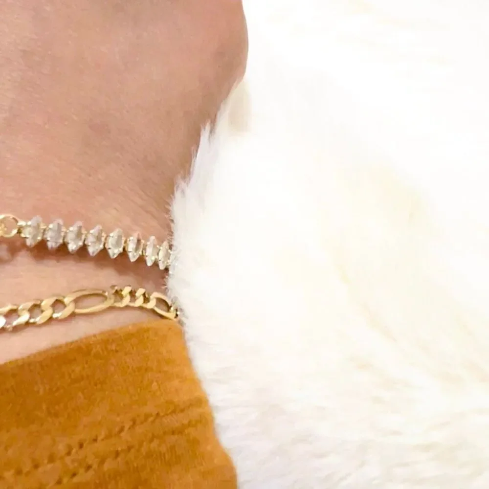 18k Gold filled “ Found her” Pearl bracelet with Marquise CZ paper clip chain